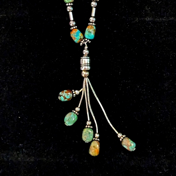 QT Sterling Silver & Turquoise Tassel Necklace – Adjustable 17″–21″ – 24.16g - Picture 3 of 6
